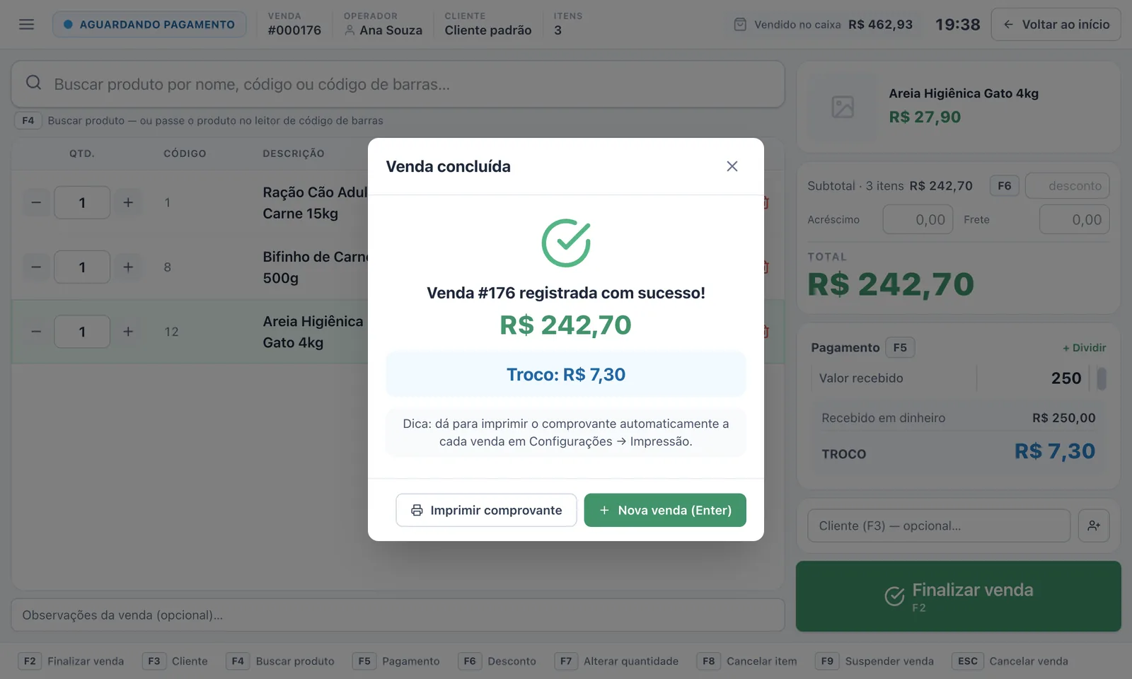 Venda concluída no PDV do Vendaí